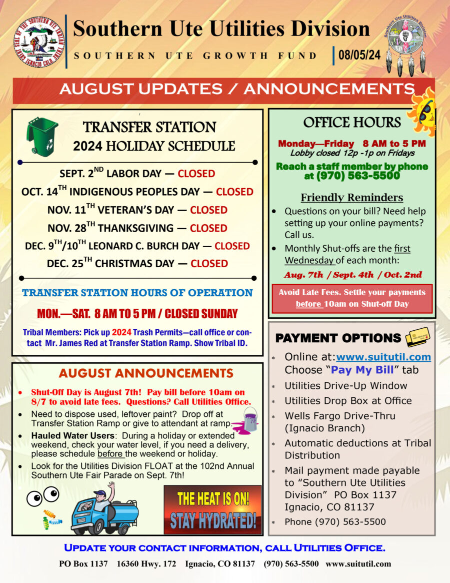 Utilities Transfer Schedule August 2024