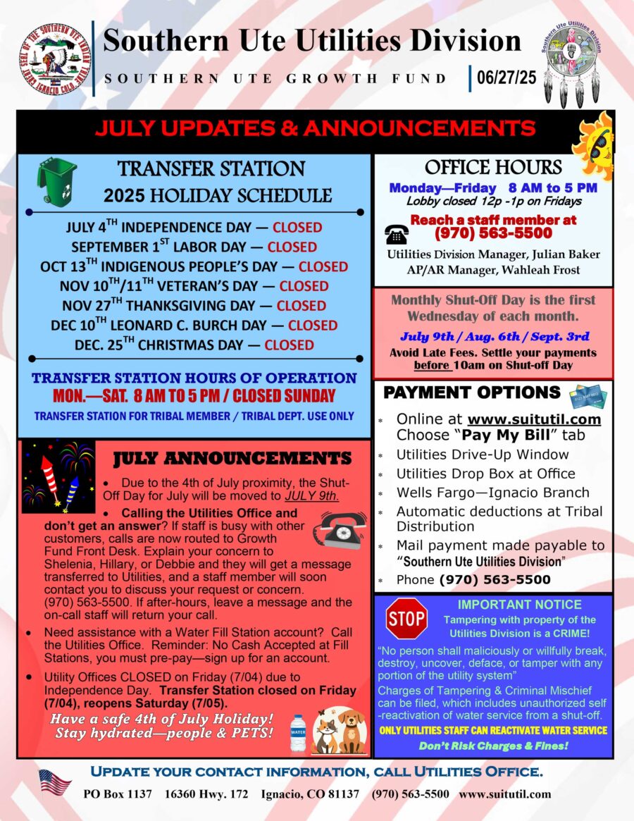 July 2025 Utilities Updates and Schedule