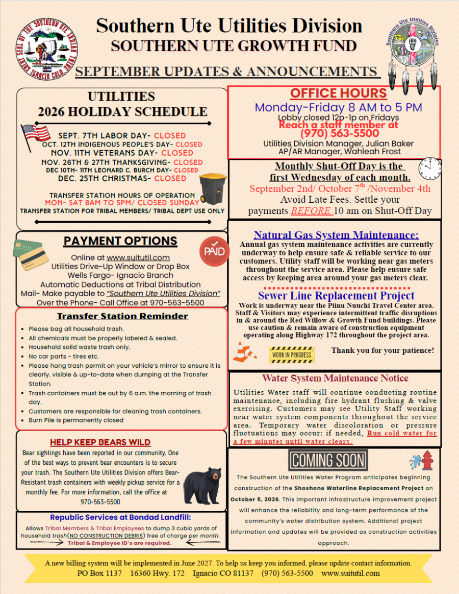 September 2026 Utilities Announcements